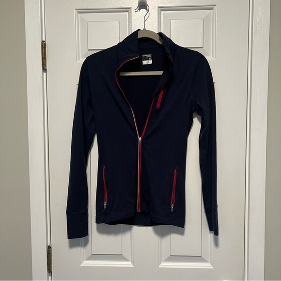 Icebreaker merino wool long sleeve lightweight base layer full zip blue red - Picture 1 of 4